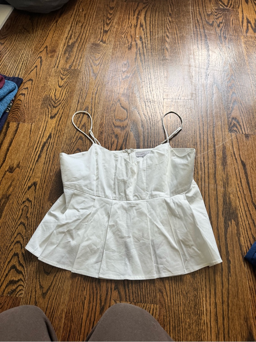 1. State White Peplum Spaghetti Strap Camisole